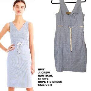 J CREW STRIPE NAUTICAL ROPE TIE BEACHY‎ SUMMER DRESS SIZE 8 NWT